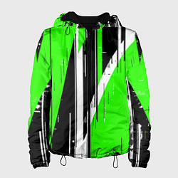 Женская куртка Чёрно-белые вертикальные полосы на зелёном фоне