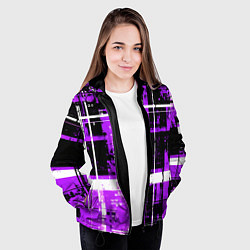 Куртка с капюшоном женская Фиолетово-белый гранж на чёрном фоне, цвет: 3D-черный — фото 2