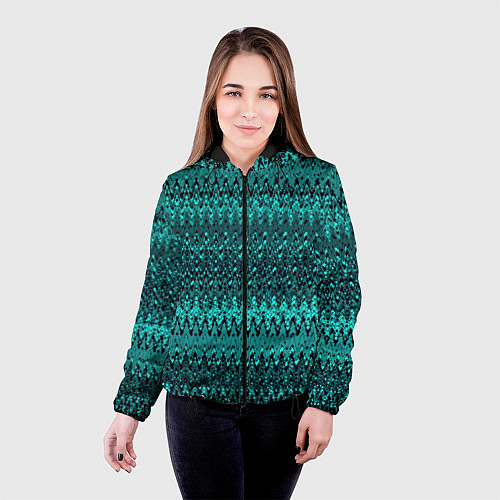 Женская куртка Бирюзовый узоры / 3D-Черный – фото 4
