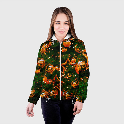 Женская куртка Новогодние игрушки на ветках / 3D-Белый – фото 4