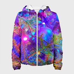 Куртка с капюшоном женская Новогоднее свечение гирлянд, цвет: 3D-белый