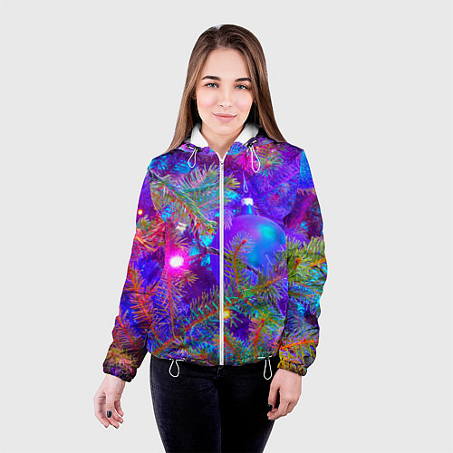 Женская куртка Новогоднее свечение гирлянд / 3D-Белый – фото 4