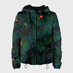 Куртка с капюшоном женская Еловые ветви, цвет: 3D-черный