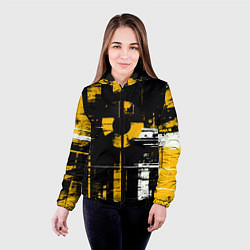 Куртка с капюшоном женская Жёлто-белый гранж на чёрном фоне, цвет: 3D-черный — фото 2