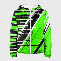 Женская куртка Чёрно-белые глитч полосы на зелёном фоне