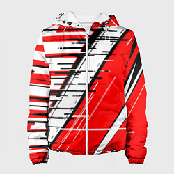 Женская куртка Чёрно-белые глитч полосы на красном фоне