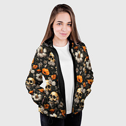 Куртка с капюшоном женская Маки и черепа, цвет: 3D-черный — фото 2