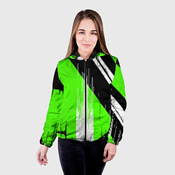 Куртка с капюшоном женская Вертикальные чёрные линии на зелёно-белом фоне, цвет: 3D-черный — фото 2