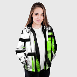 Куртка с капюшоном женская Чёрно-зелёные вертикальные и горизонтальные полосы, цвет: 3D-черный — фото 2