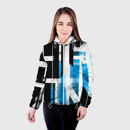 Женская куртка Чёрно-синие вертикальные и горизонтальные полосы н / 3D-Белый – фото 4