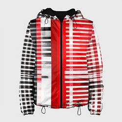 Куртка с капюшоном женская Белые полосы на чёрно-красном фоне, цвет: 3D-черный