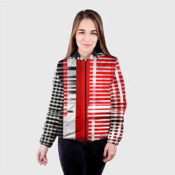 Куртка с капюшоном женская Белые полосы на чёрно-красном фоне, цвет: 3D-черный — фото 2