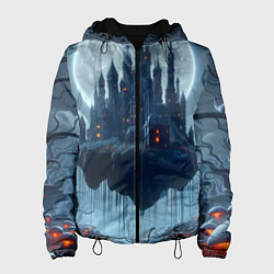 Женская куртка Замок Дракулы и неоновые грибы - нейроарт фантазия