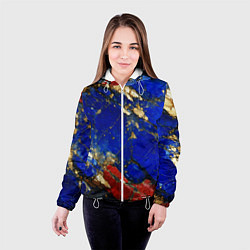 Куртка с капюшоном женская Золотой и красный минерал в синем камне, цвет: 3D-белый — фото 2