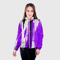 Куртка с капюшоном женская Вертикальные чёрно-белые линии на фиолетовом фоне, цвет: 3D-белый — фото 2