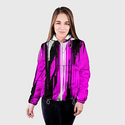 Куртка с капюшоном женская Вертикальные чёрно-белые линии на розовом фоне, цвет: 3D-белый — фото 2