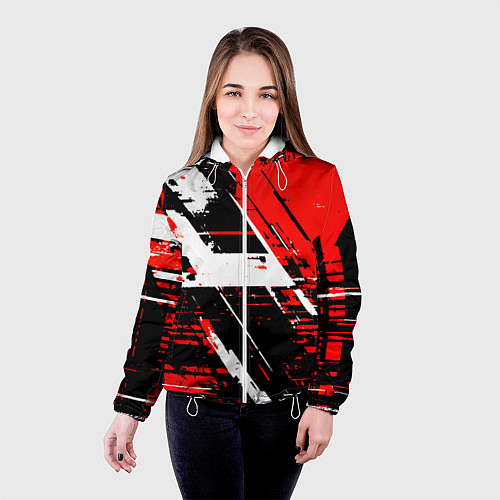 Женская куртка Diagonal black and white stripes on a red backgrou / 3D-Белый – фото 4