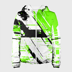 Куртка с капюшоном женская Diagonal black and green stripes on a white backgr, цвет: 3D-белый