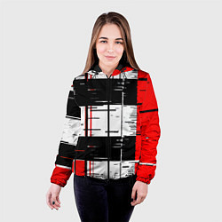Куртка с капюшоном женская Чёрные и красные полосы на белом фоне, цвет: 3D-черный — фото 2