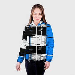 Куртка с капюшоном женская Синие и чёрные полосы на белом фоне, цвет: 3D-белый — фото 2