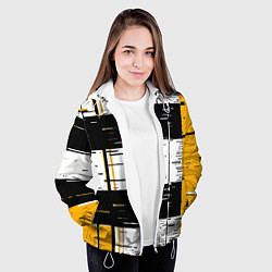 Куртка с капюшоном женская Жёлтые и чёрные полосы на белом фоне, цвет: 3D-белый — фото 2