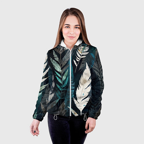 Женская куртка Перья и листья / 3D-Белый – фото 4
