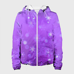 Куртка с капюшоном женская Резные снежинки глитч, цвет: 3D-белый