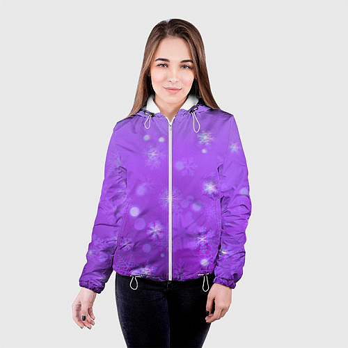 Женская куртка Резные снежинки глитч / 3D-Белый – фото 4
