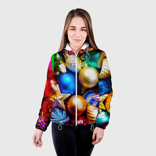 Женская куртка Новогодние украшения / 3D-Белый – фото 4