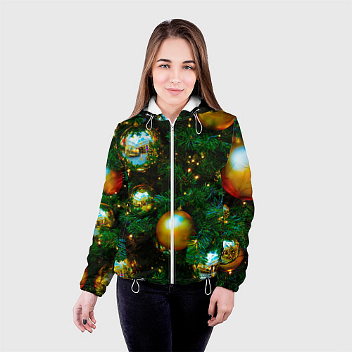 Женская куртка Новогодние украшения на ветках / 3D-Белый – фото 4