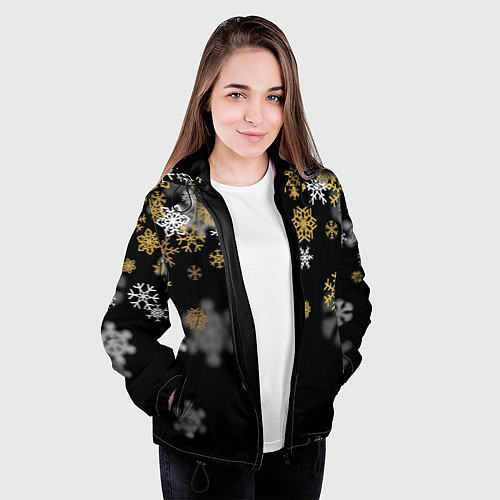 Женская куртка Снежинки объемные золотистые / 3D-Черный – фото 3