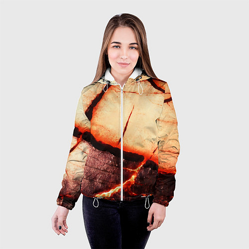 Женская куртка Трещины на абстрактном красном фоне / 3D-Белый – фото 4