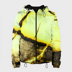 Куртка с капюшоном женская Трещины на абстрактном жёлтом фоне, цвет: 3D-черный