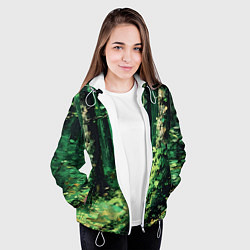 Куртка с капюшоном женская Зелёный летний лес, цвет: 3D-белый — фото 2