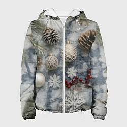 Женская куртка Новогодние игрушки и шишки