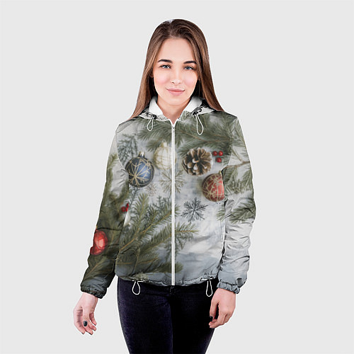 Женская куртка Новогодние ветки / 3D-Белый – фото 4