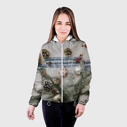 Куртка с капюшоном женская Новогодние украшения, цвет: 3D-белый — фото 2