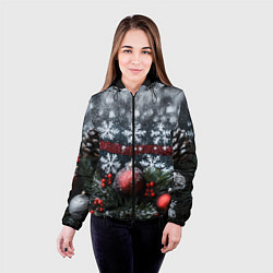 Куртка с капюшоном женская Новогодние снежинки, цвет: 3D-черный — фото 2