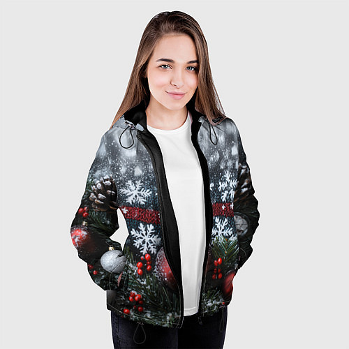 Женская куртка Новогодние снежинки / 3D-Черный – фото 3