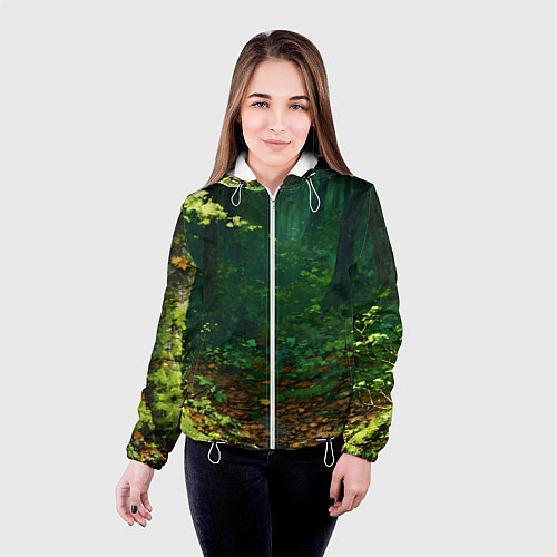 Женская куртка Зелёный летний лес / 3D-Белый – фото 4