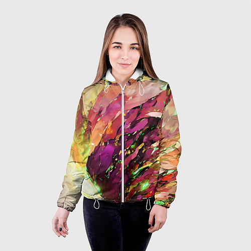 Женская куртка Красно-жёлтая абстракция / 3D-Белый – фото 4