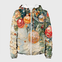 Куртка с капюшоном женская Большие и маленькие новогодние шары, цвет: 3D-белый