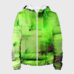 Куртка с капюшоном женская Чёрные пятна на зелёном фоне абстракция, цвет: 3D-белый