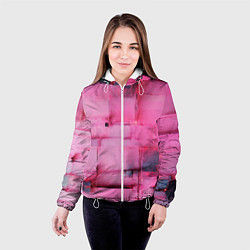 Куртка с капюшоном женская Чёрные пятна на розовом фоне абстракция, цвет: 3D-белый — фото 2