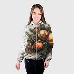 Куртка с капюшоном женская Новогодние игрушки и шишки, цвет: 3D-белый — фото 2