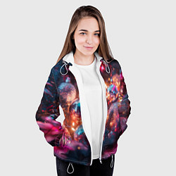 Куртка с капюшоном женская Новогодние шары и фиолетовые блески, цвет: 3D-белый — фото 2