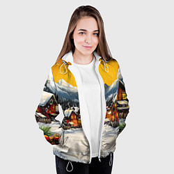 Куртка с капюшоном женская Ламповый новый год - домики, цвет: 3D-белый — фото 2