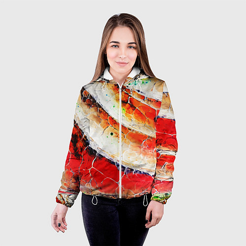 Женская куртка Красно-белая волнистая абстракция / 3D-Белый – фото 4