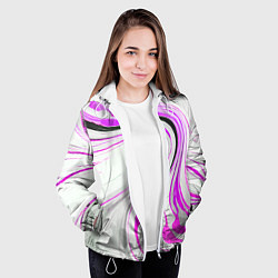 Куртка с капюшоном женская Волнистые чёрно-фиолетовые линии на белом фоне, цвет: 3D-белый — фото 2