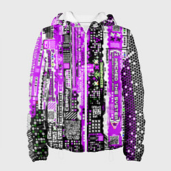 Куртка с капюшоном женская Киберпанк паттерн фиолетовый, цвет: 3D-белый